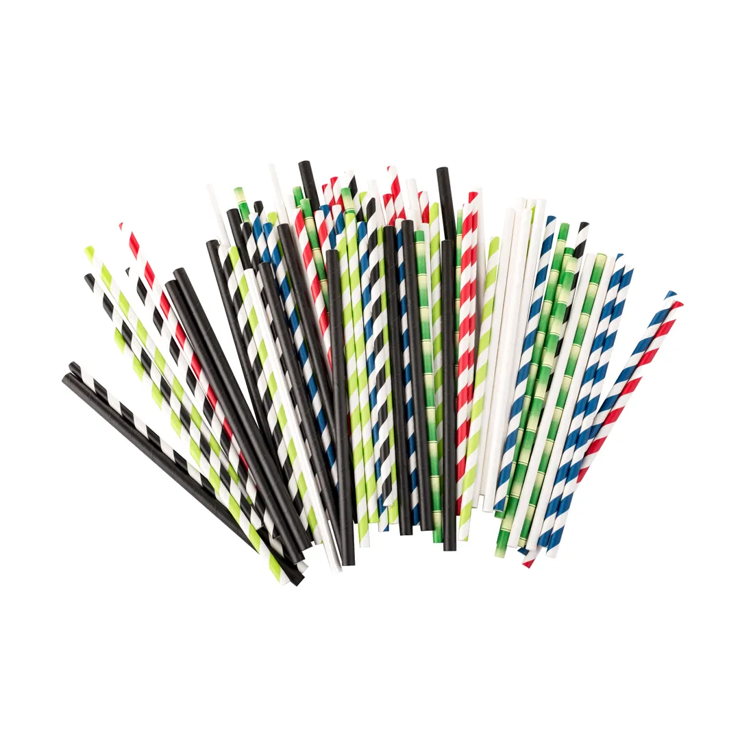 TableCraft Products 100132 Paper Straws, 7‑3/4" Length, 6 mm Thick, Black, Unwrapped - 500/Pack