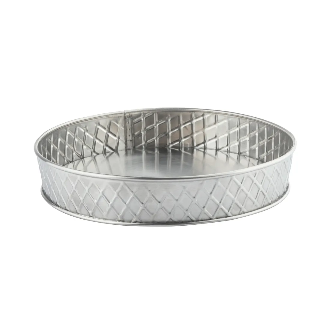 TableCraft Products 10034 Lattice Round Platter, 8‑1/8" Dia x 1‑1/2" H, Stainless Steel Finish