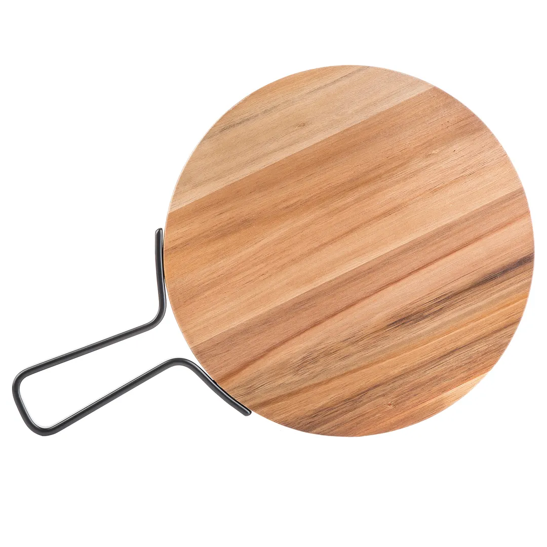 TableCraft 10080 Serving Paddle, 12" Round Acacia Wood, Light Brown, 3/5" High, 16-3/4" OAL