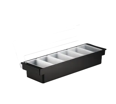TableCraft 102 Bar Condiment Holder, 19.5" x 6" x 4.25", 6 White Pint Inserts, ABS Plastic, Black