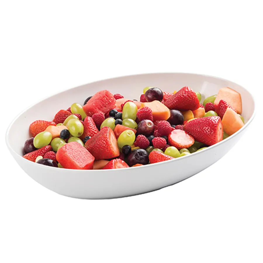 TableCraft 1025202 - 6‑Qt Oval White Melamine Bowl, 18”x12-1/2”, 208 oz, Dishwasher‑Safe, 158°F