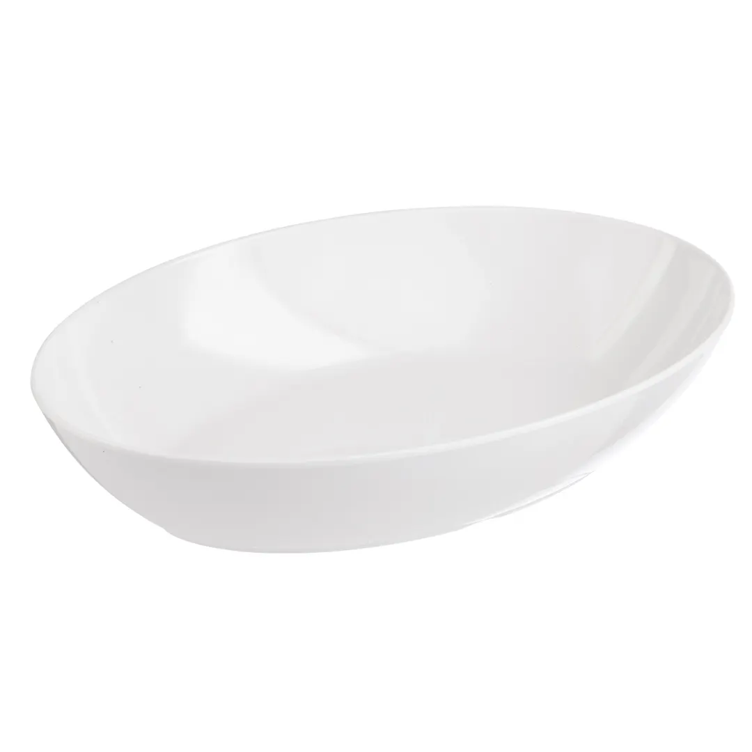 TableCraft 1025202 - 6‑Qt Oval White Melamine Bowl, 18”x12-1/2”, 208 oz, Dishwasher‑Safe, 158°F
