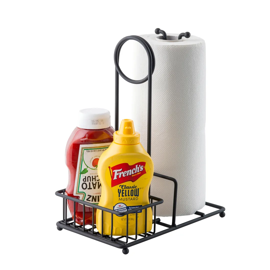 TableCraft 10263 Condiment Caddy – 10" x 6" x 12-1/4" H, 2-Section Steel, Black Powder Coat