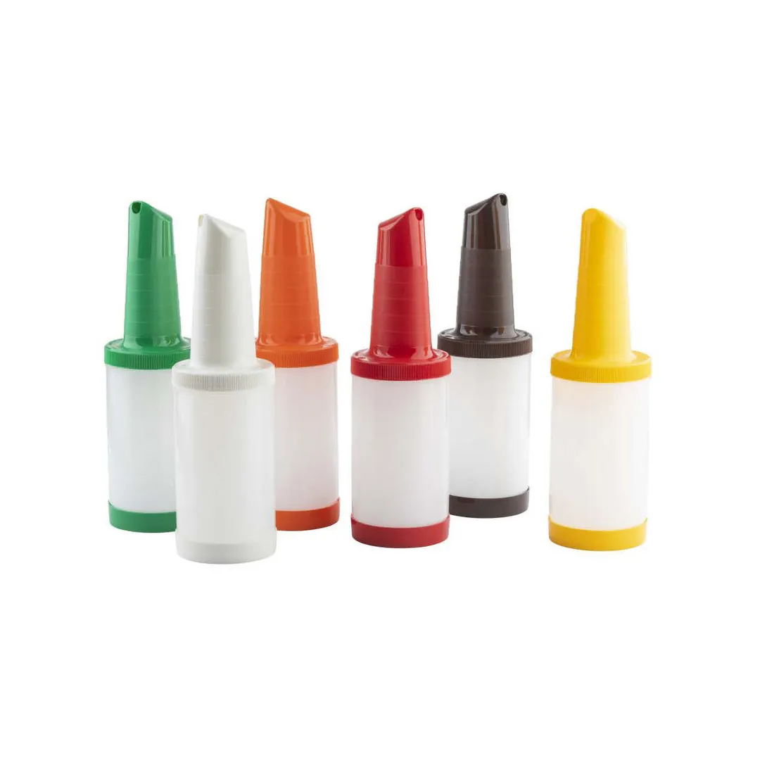 TableCraft 10285A Pourmaster 1‑Qt 32 oz, Assorted Color‑Coded Spouts, 12‑Piece Set - 12/Set