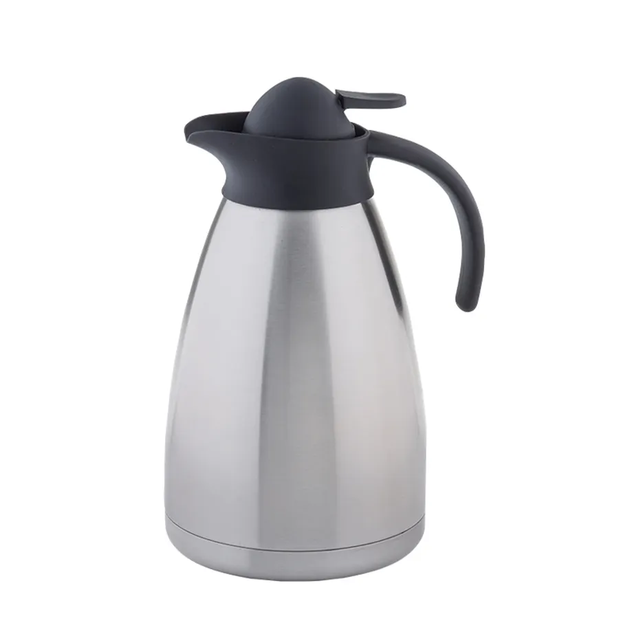 TableCraft 10297 Beverage Server, 34oz Vacuum‑Insulated Stainless Steel Carafe, Black Plastic Lid