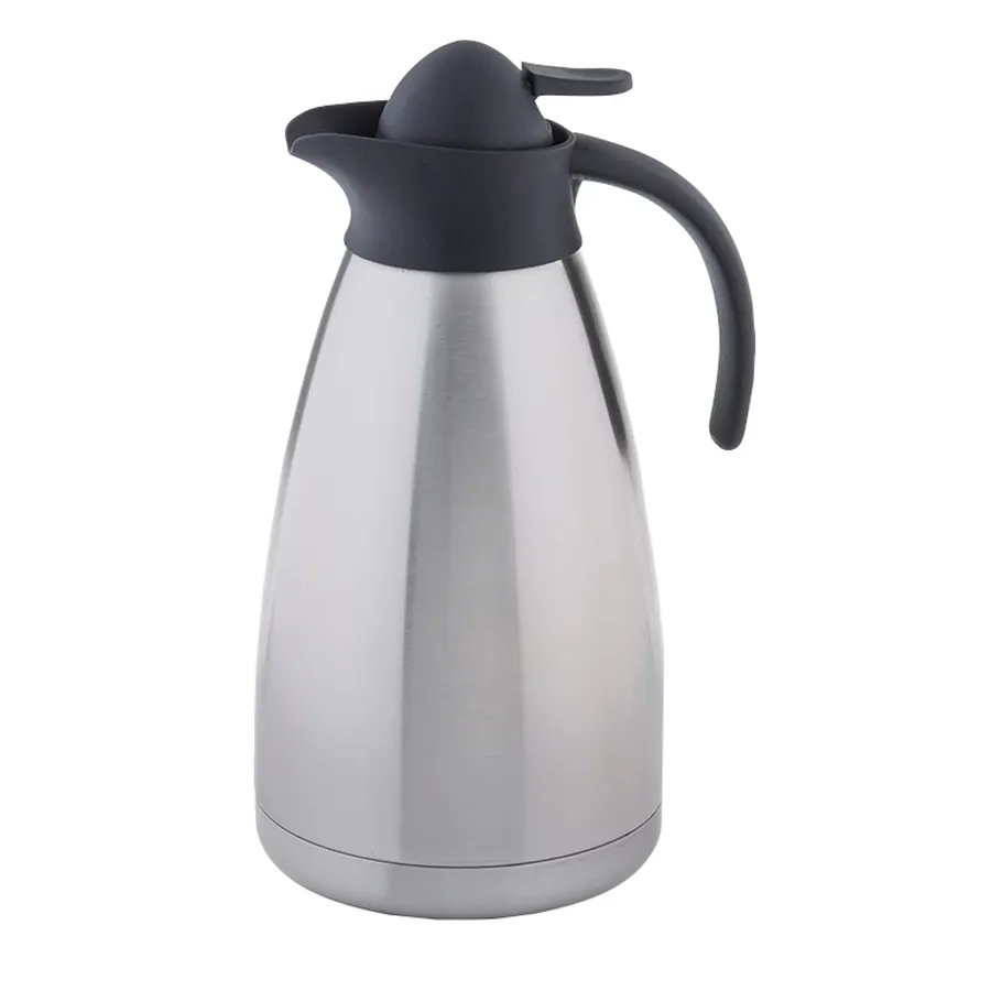 TableCraft 10299 68oz Stainless Steel Coffee Carafe, Thumb Press Black Lid, 2L Vacuum Insulated