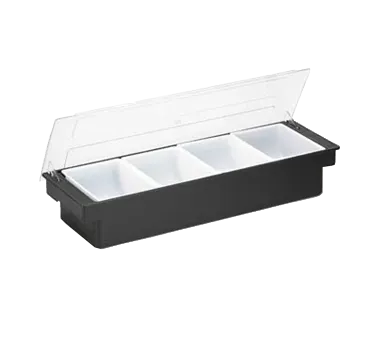 TableCraft 103 4-Compartment Bar Condiment Holder, 19-1/2" x 6" x 4-1/4", Black ABS, 1-1/2 Inserts