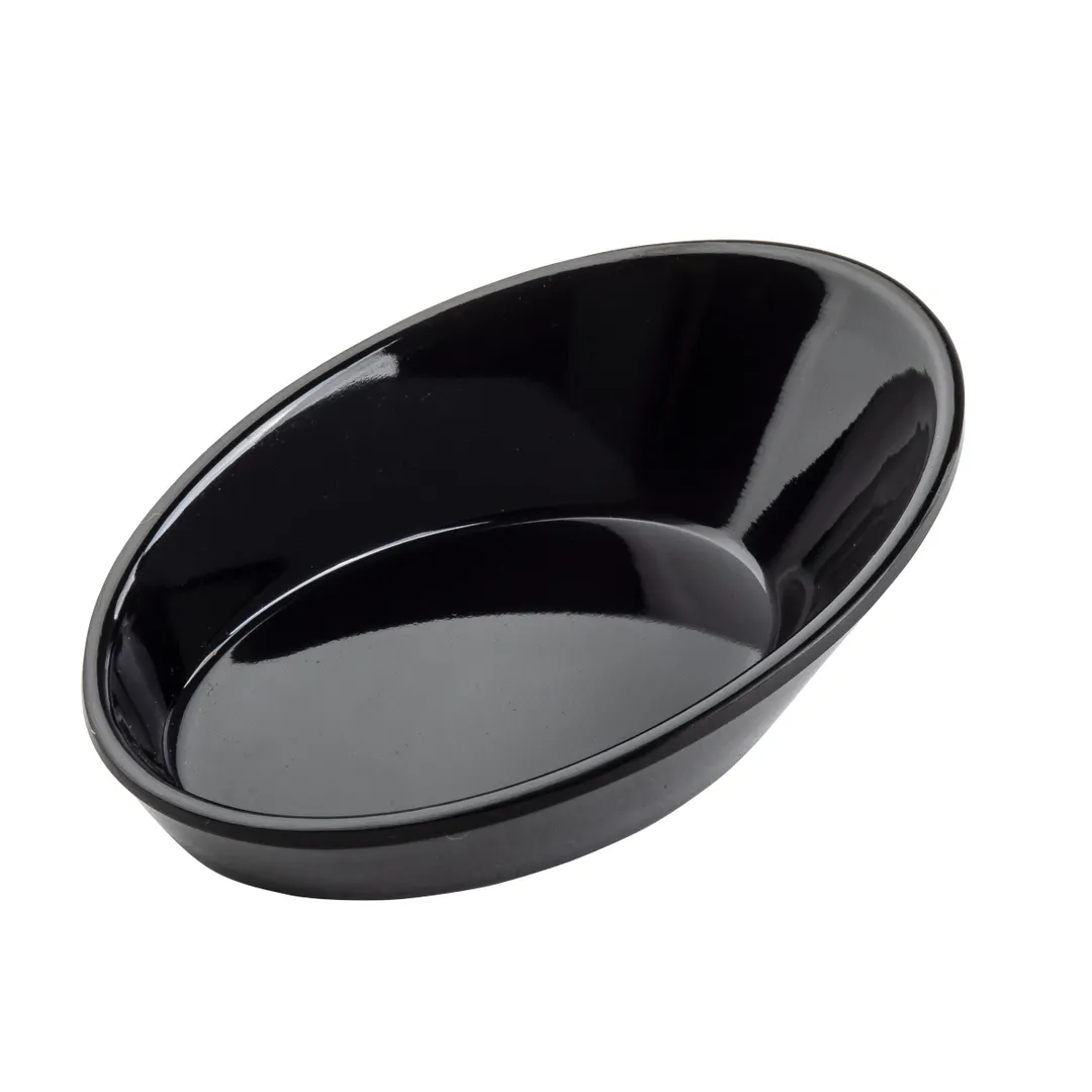 TableCraft 10313BK - Mini 3/4 oz. Black Melamine Oval Dish, 3-1/2" x 2-3/8" x 1-1/8", Dishwasher Safe