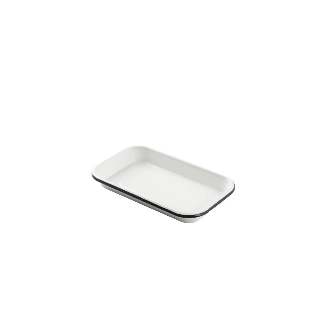 TableCraft 10349 - 10" x 6" Enamel Sheet Pan, White With Black Rim, Solid Coated