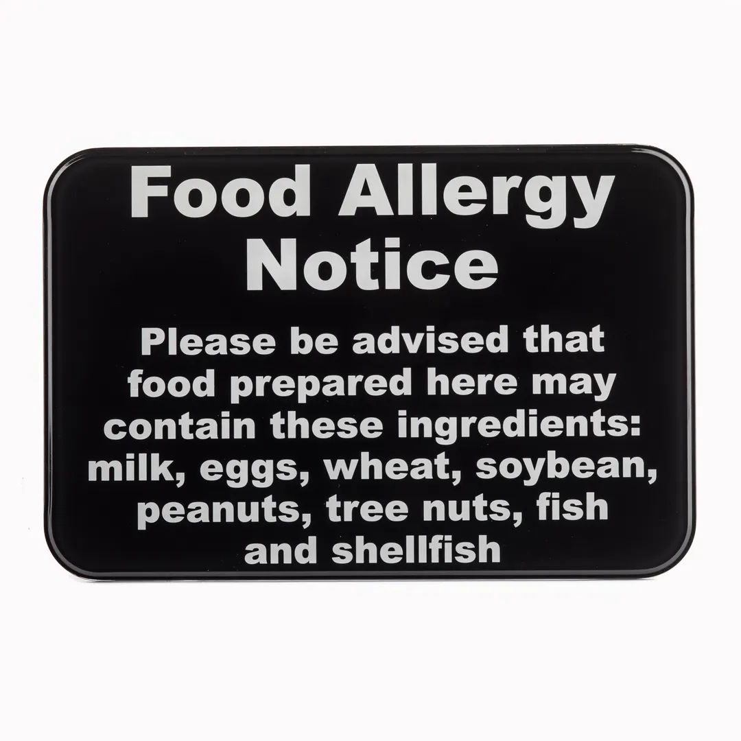 TableCraft Products 10481 - LED Allergy Warning Sign, 9" x 6", White/Black, Wall Mounted
