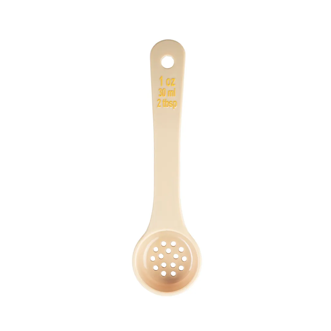 TableCraft 10639 1 oz Portion Control Spoon, 7.375" x 2" x .875", Perforated Polycarbonate, Beige, NSF
