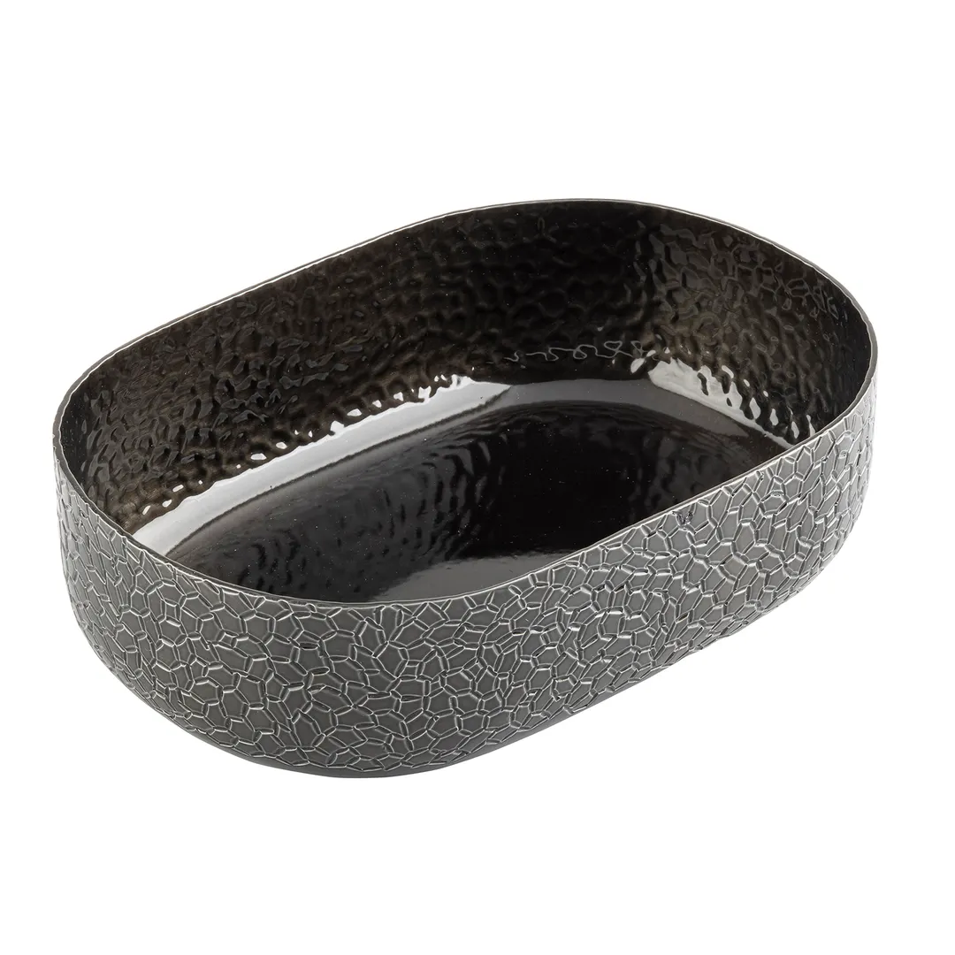 TableCraft Products 10702 - Oval Aluminum Bowl, 64 oz (2 Qt) 9.25" x 6.38" x 2.63", Black Coat