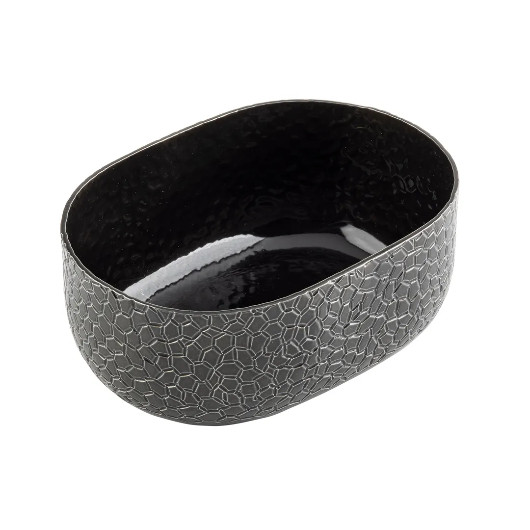 TableCraft 10703 - Oval 28oz Aluminum Bowl, 6-1/2" x 4-3/4" x 2-3/8", Black Powder Coat Crackle
