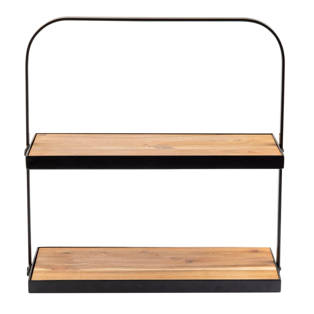 TableCraft Products 10718 - Two-Tier Acacia Display Stand, 17-3/10" x 8" x 18", Black Metal Frame