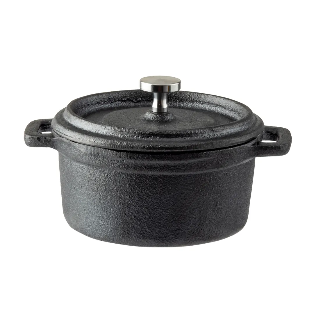TableCraft Products 10747 Cast Iron Dutch Oven, 1 qt, Black, 5" Dia, 4" H, with Lid & Handles