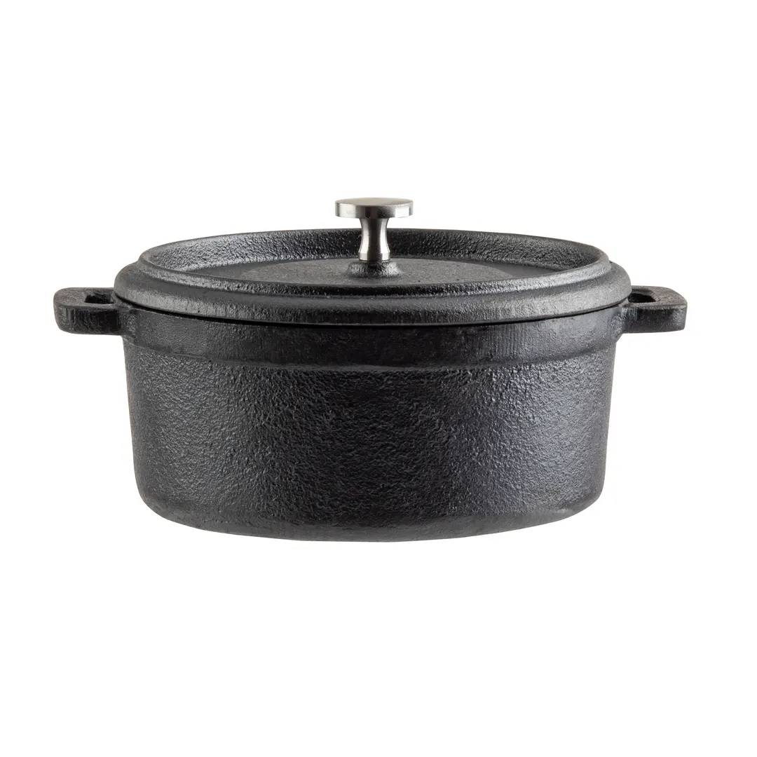 TableCraft 10748 Cast Iron Dutch Oven, 1-Qt, Black, Round Cocotte, Stainless Steel Knob