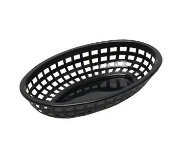 TableCraft 1074BK - Oval Food Basket, 9" x 6¼" x 1⅞", Black Polyethylene, Heat‑Resistant, Safe 1/Each
