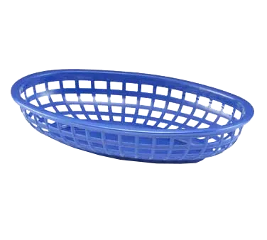 TableCraft Products 1074BL - Oval Food Basket, 9" x 6¼" x 1⅞", Blue Polyethylene, Dishwasher Safe
