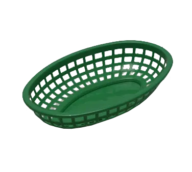 TableCraft Products 1074FG - Oval Food Basket, 9" x 6¼" x 1⅞", Green Polyethylene, Heat‑Resistant