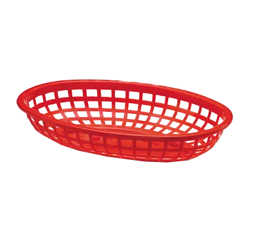 TableCraft Products 1074R Oval Basket, 9" x 6" x 2", Red, Heat Resistant 150°F, Dishwasher Safe