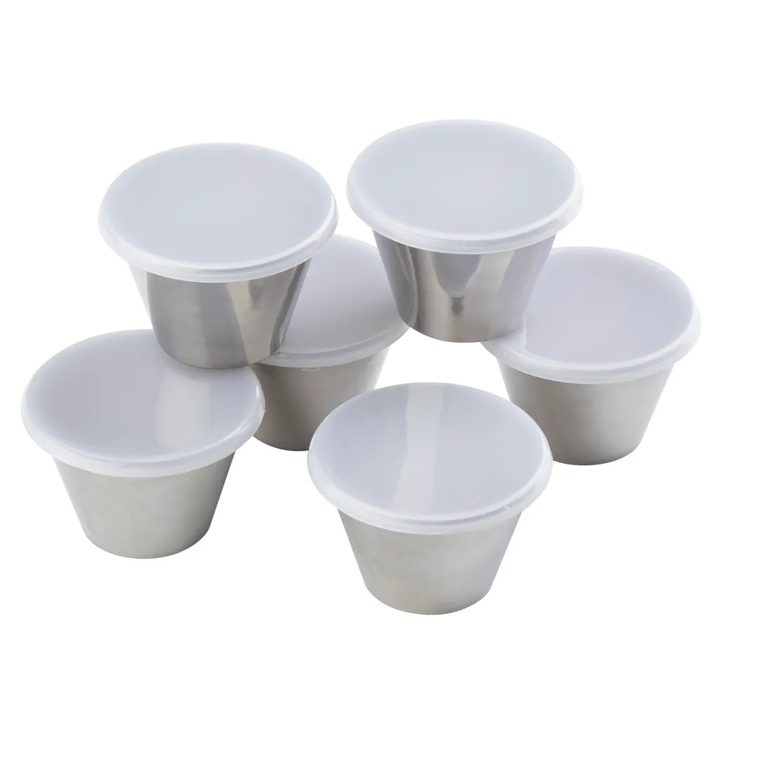 TableCraft Products 10769 - Stainless Steel Ramekin with Clear Lid, 3 Oz Round, Pack of 6 - 6/Pack