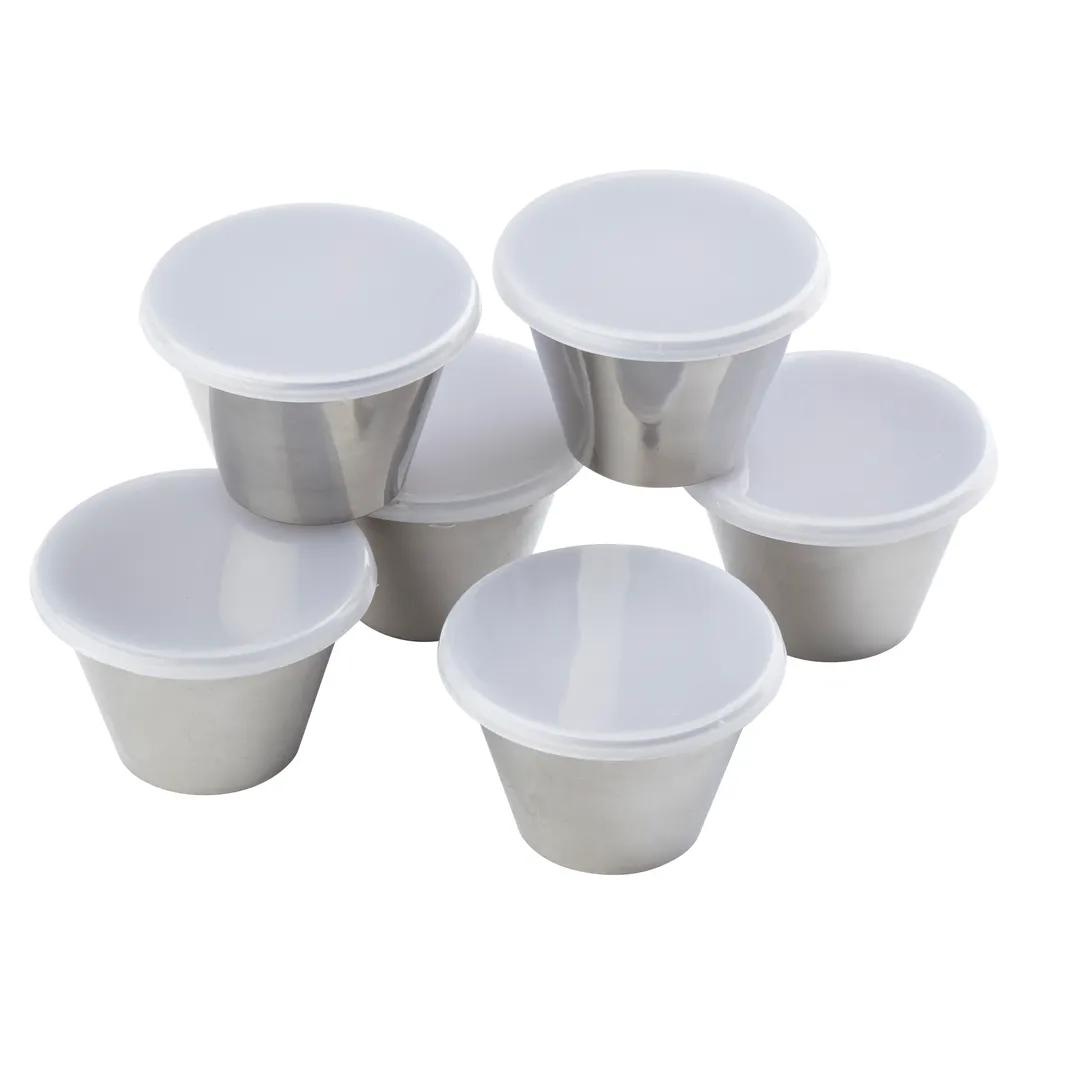 TableCraft Products 10773 - 5 oz Stainless Steel Ramekin with Clear Lid, Round, 5oz, Pack
