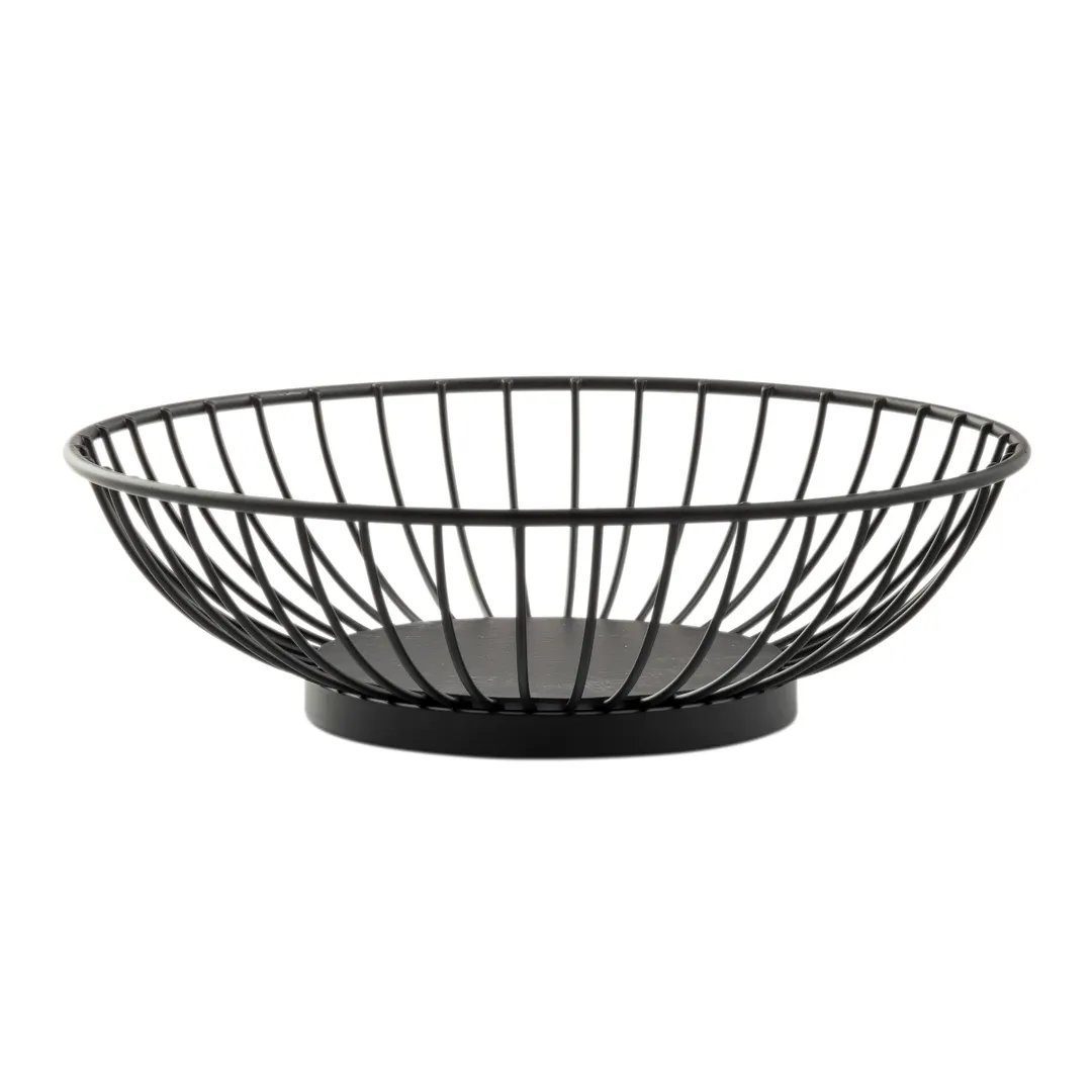 TableCraft 10821 Wire Basket, 8" dia., 2-3/8" H, round, solid bottom, powder coated steel, black