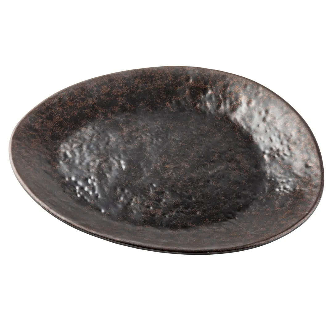 TableCraft 10891 - Lunara Stone Pattern Melamine Plate, 10-5/8" x 9-1/8" x 1-1/8", Black, Free Form