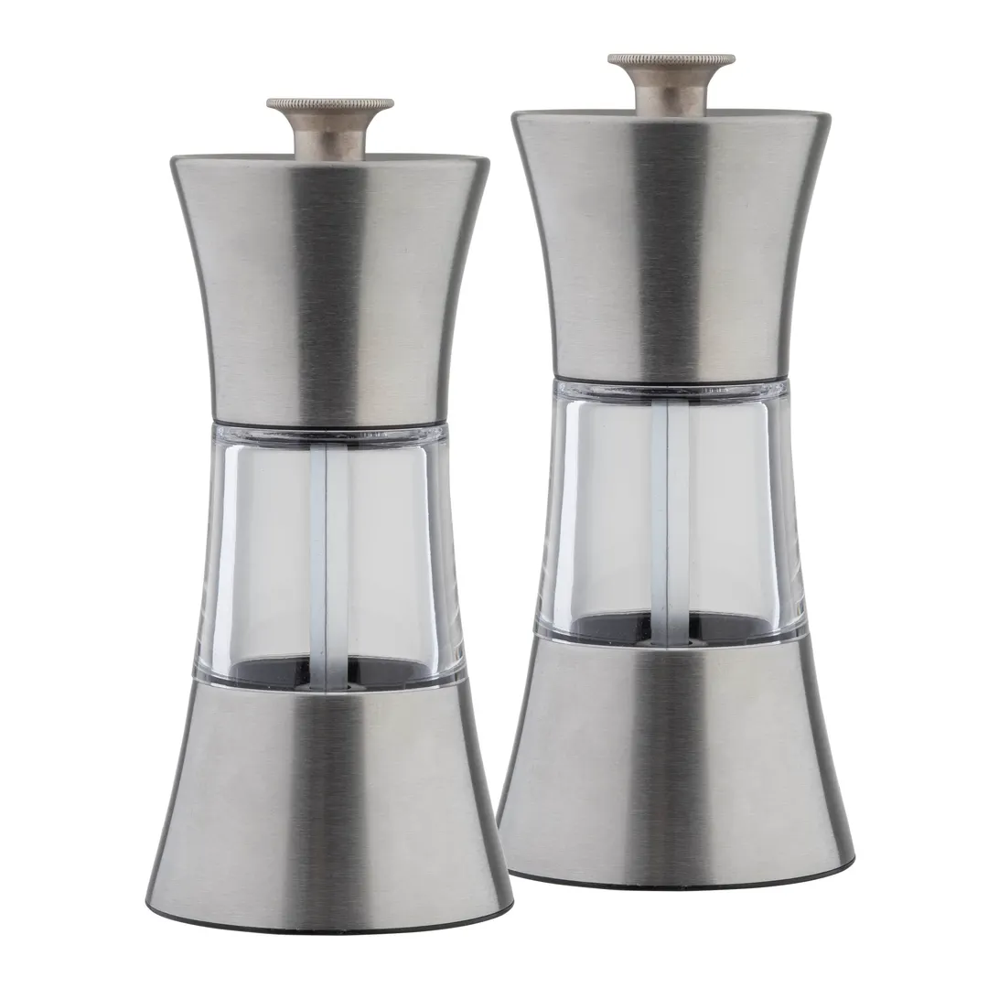TableCraft Products 10924 Salt & Pepper Mill Set, 5" Height, Stainless Steel & Acrylic Build - Set