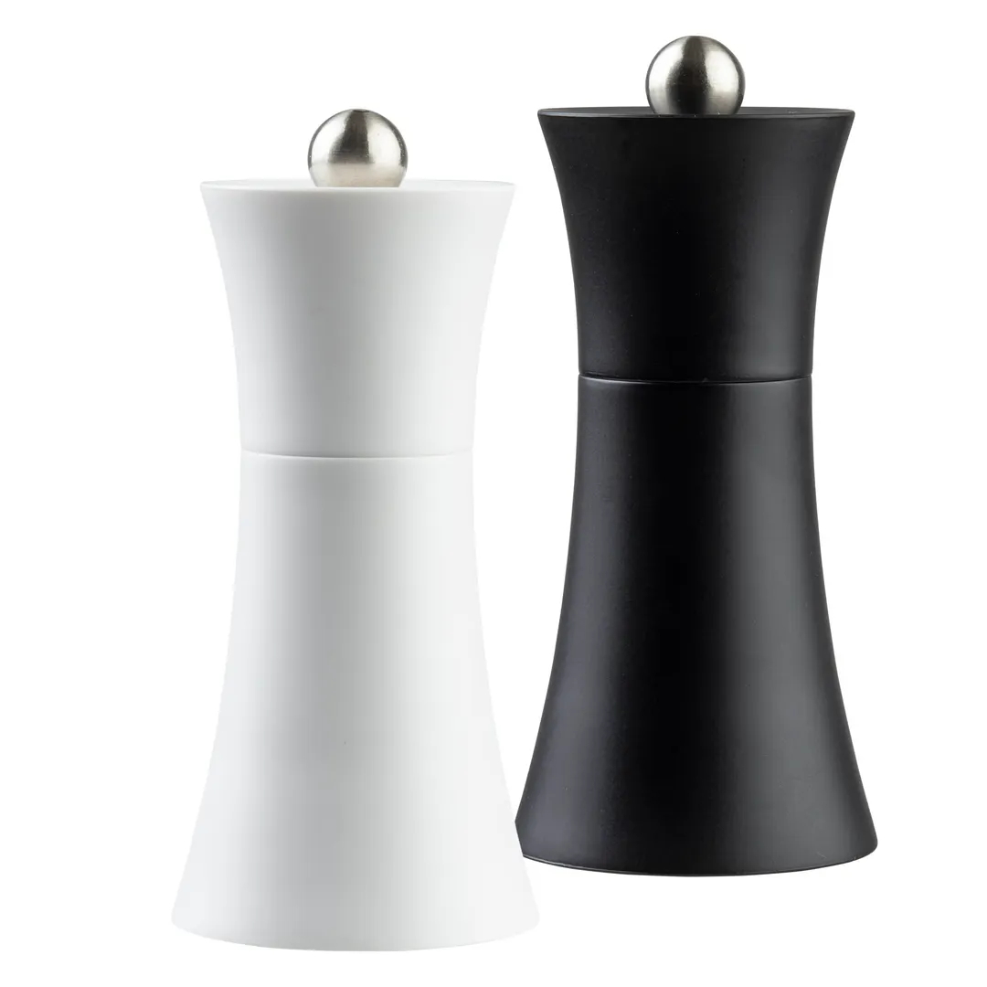 TableCraft 10925 - 5" Acrylic Salt & Pepper Mill Set, Black & White, 1-7" Height, Set