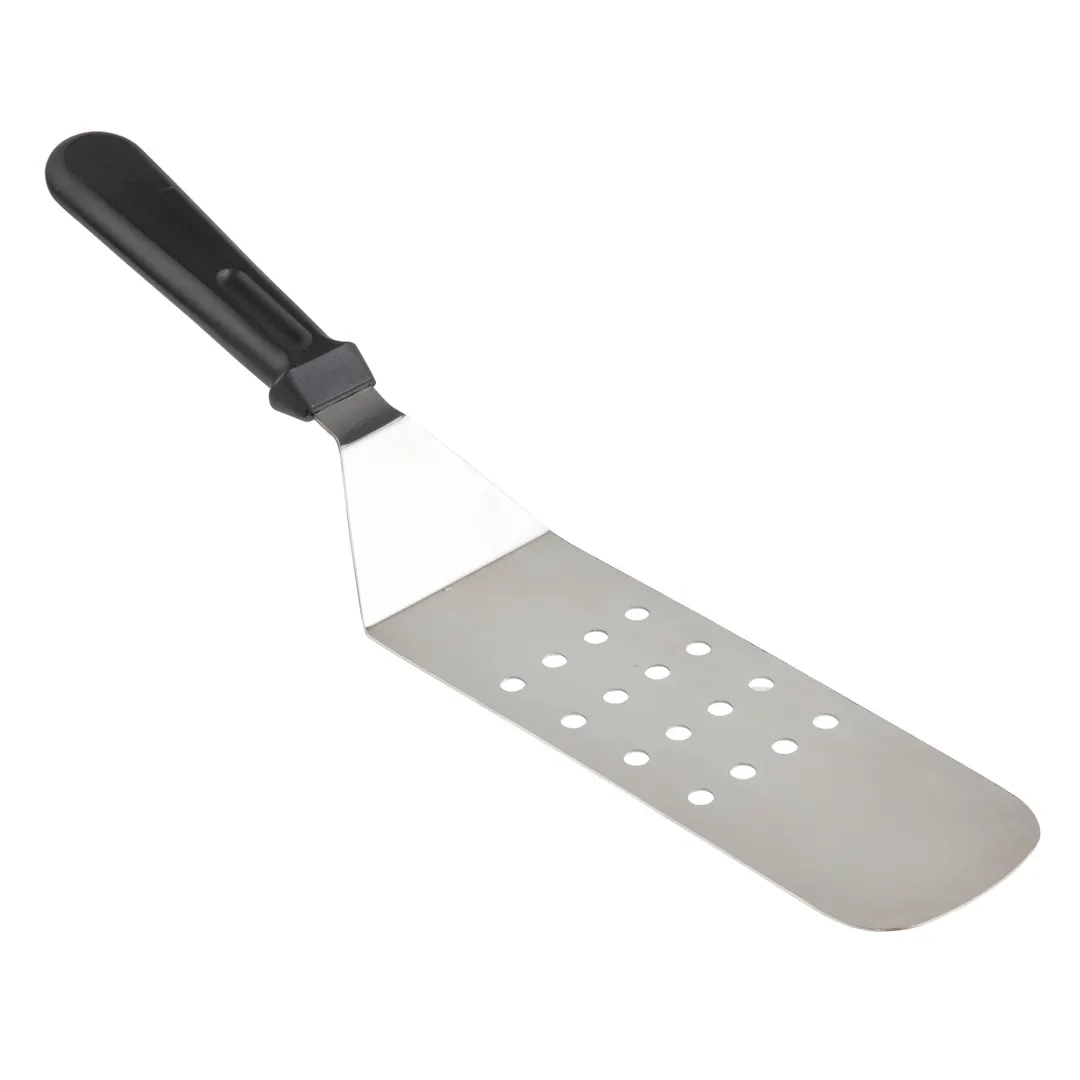 TableCraft Products 10930 - 15" Stainless Steel Perforated Turner, Black Handle, Dishwasher Safe