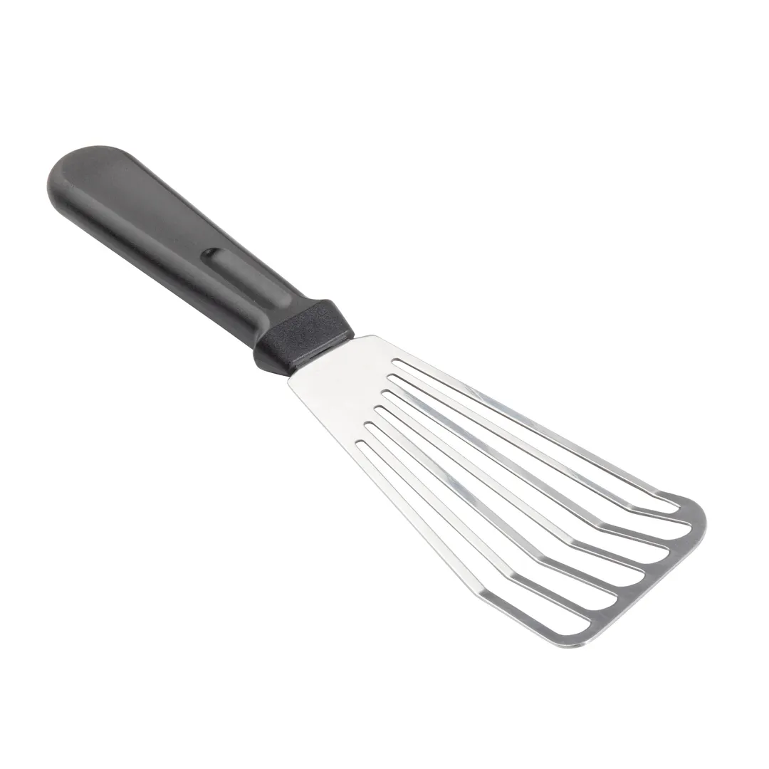 TableCraft Products 10942 - Stainless Steel Fish Turner, 6" x 2-7/8" x 5/8", Black Handle, Dishwasher Safe