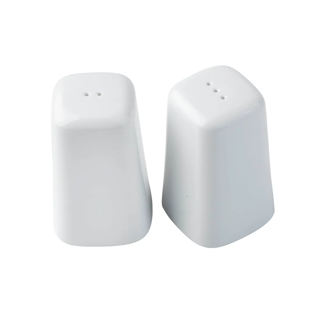 TableCraft 10950 Salt & Pepper Shaker Set, 1-1/4 oz., 2mm Square Melamine White, Plastic - Set