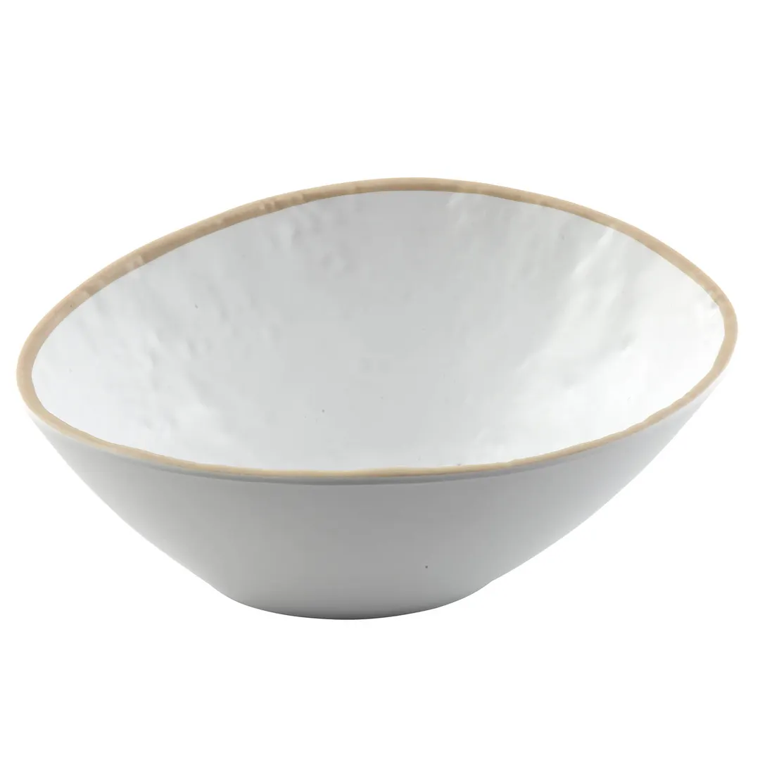 TableCraft 10966 - Europa 30 oz. Freeform Melamine Bowl, 9" x 6" x 3-5/8", Beige Rim, Dishwasher