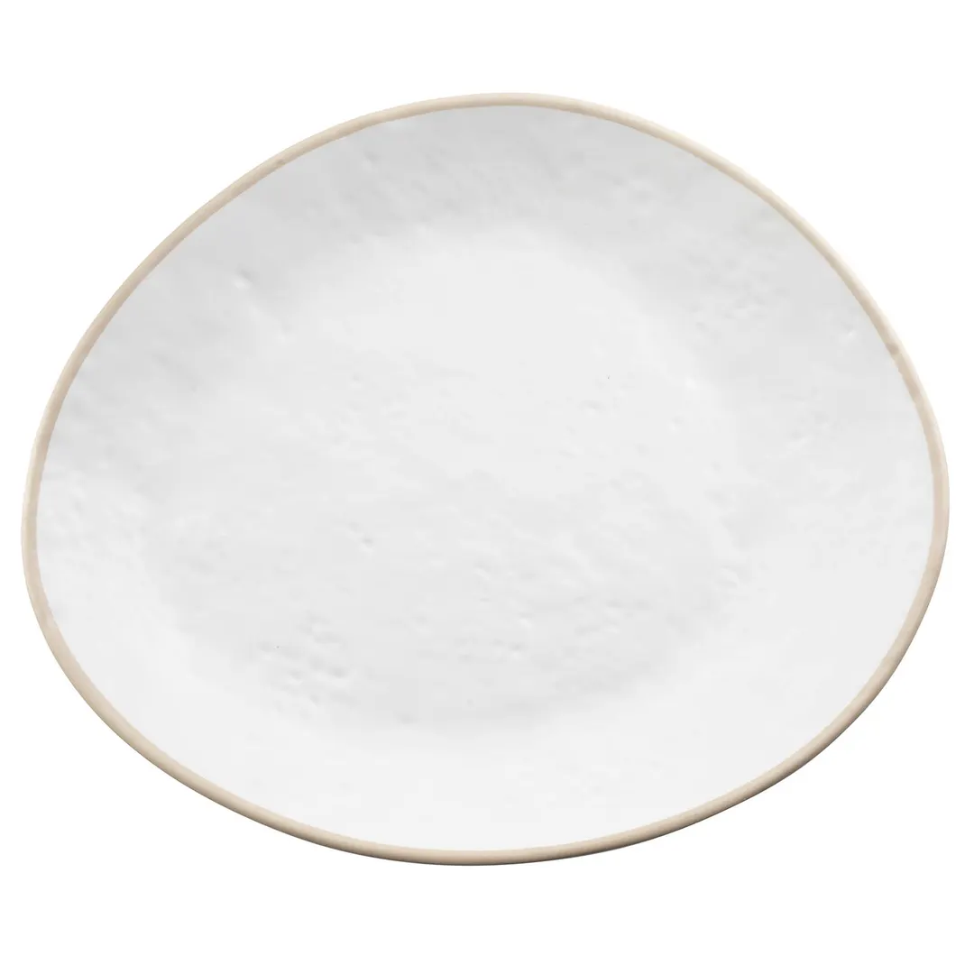 TableCraft Products 10968 Europa Plate, 13" x 11" x 1", Melamine, Stone, Beige Rim, Dishwasher Safe