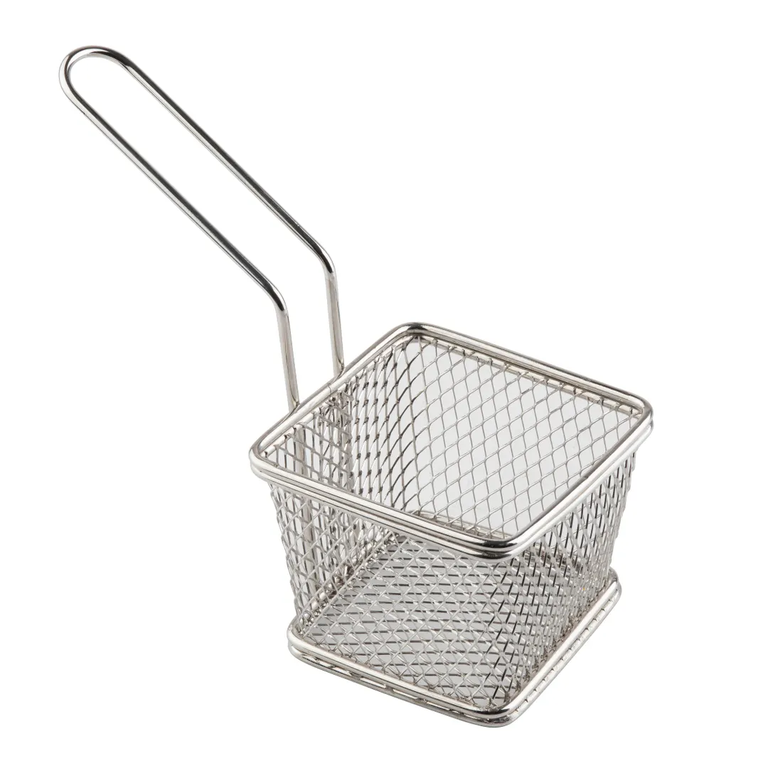 TableCraft Products 10970 Steel Serving Basket 4"x4"x3" Wire, Holds 500°F, Dishwasher Safe
