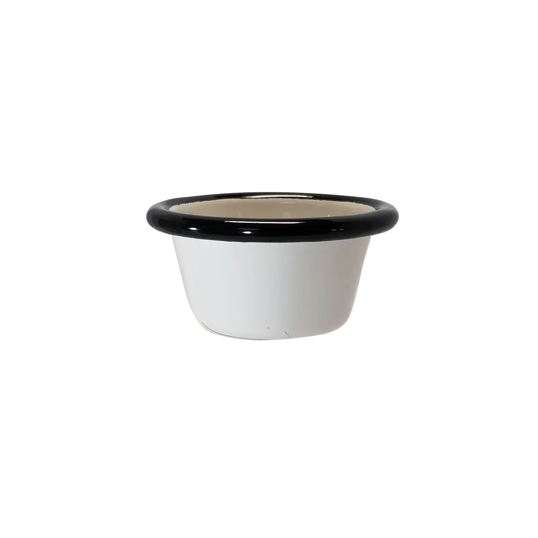 TableCraft Products 11042 Enamelware Ramekin, 2 oz Round Enamel Over Steel, Black/White Metal