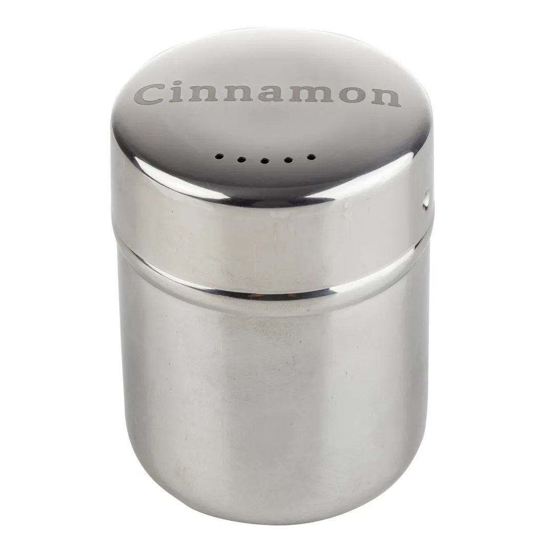 TableCraft Products 11050 - 6 oz. Cinnamon Stainless Steel Cheese Shaker, Silver Lid, Dishwasher‑Safe