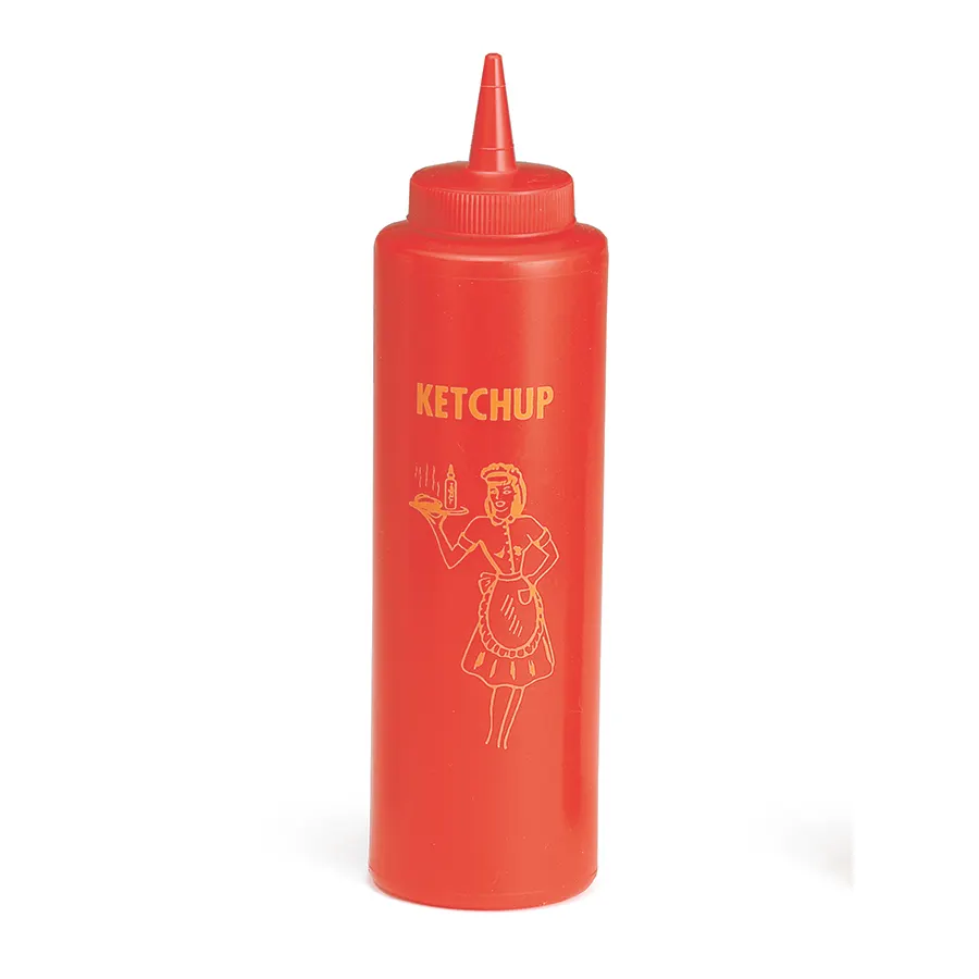 TableCraft Products 1112K - 12 oz Red Squeeze Bottle, 38mm Opening, Single Cone Tip, Dishwasher Safe