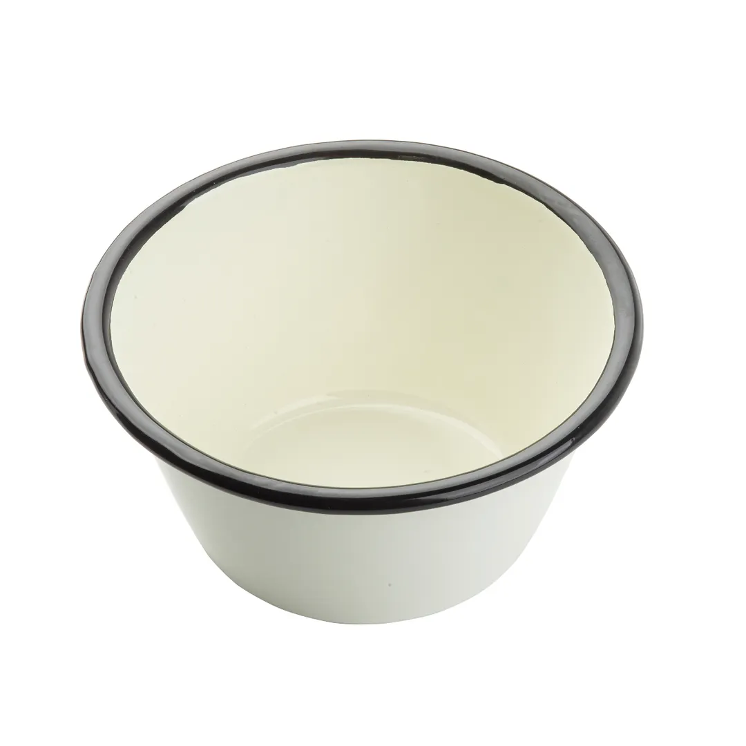 TableCraft 11151 - 14oz Round Metal Bowl, 5-1/4" x 5-1/4" x 2-5/8", Black/White Enamel over Steel