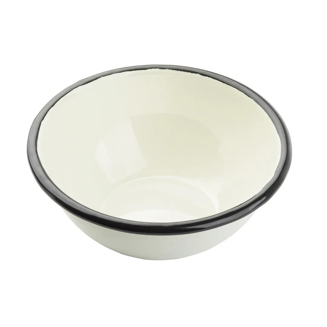 TableCraft Products 11152 Enamelware Bowl, 24 Oz (3/4 Qt) 6¼" Dia x 2¾" H, Steel, Black/White