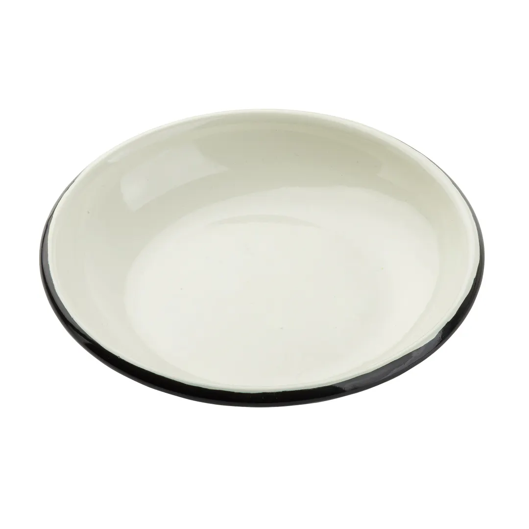 TableCraft Products 11153 - 12oz Round Coupe Plate, 7-3/8" Dia, Black/White Porcelain Enamel Steel