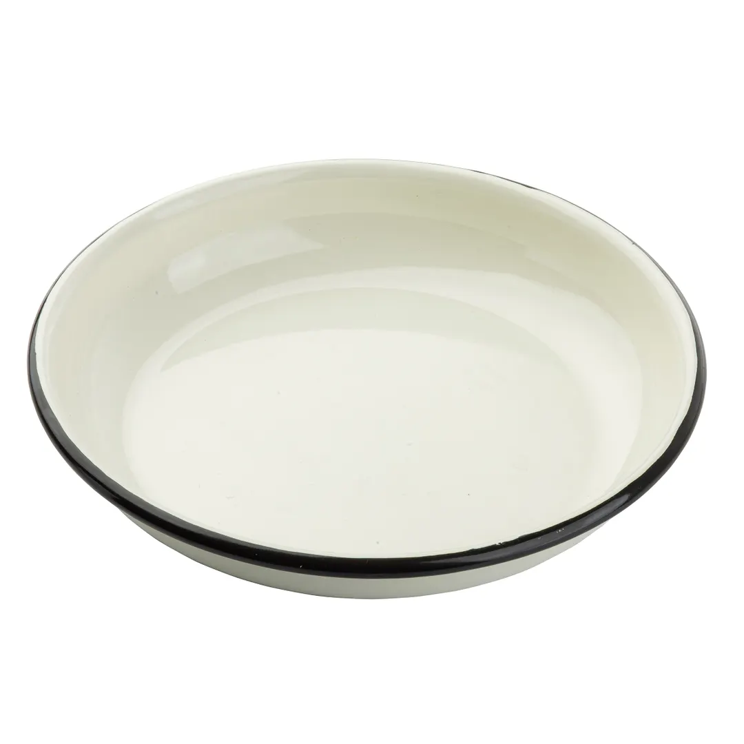 TableCraft Products 11154 Enamelware Plate, 10" 36 Oz, Round Coupe, Enamel Over Steel, Black/White