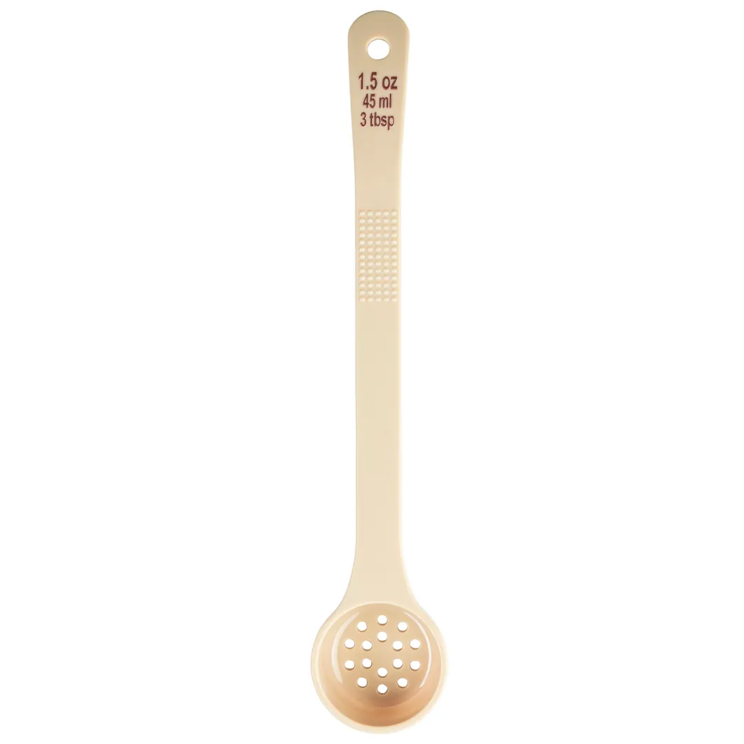 TableCraft 11169 Portion Control Spoon, 1.5 oz, 11.9"x2.3"x1", Perf PC, Beige, Maroon Marks NSF