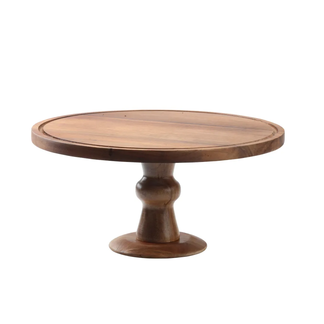 TableCraft 11441 Acacia Cake Plate Display Stand, 12-1/2" Dia., 6" H, Round Wood, Unassembled