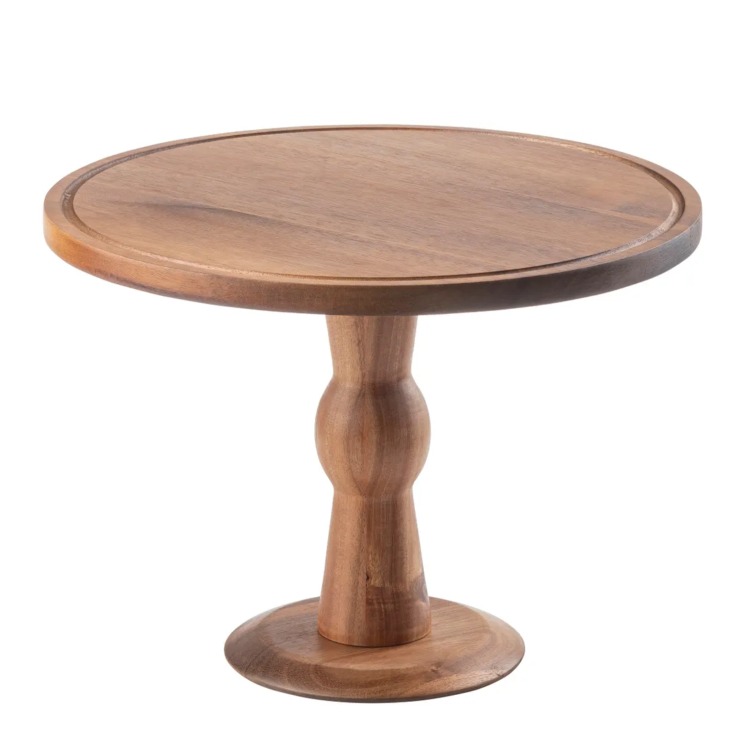 TableCraft Products 11442 - Acacia Cake Plate Stand, 12-1/2" Dia., 9" H, Round Wood, Unassembled