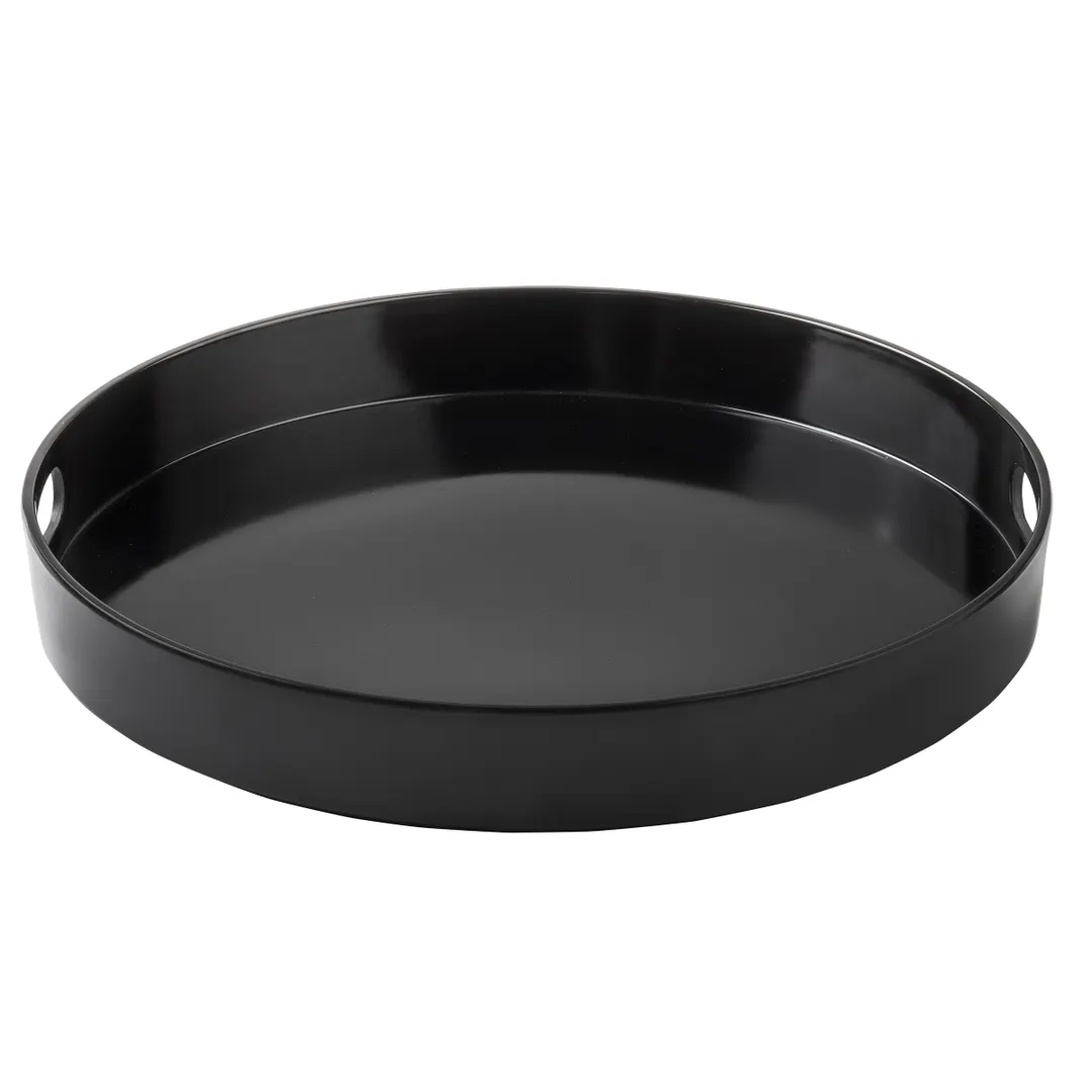 TableCraft Products 11492 - 15" Round Melamine Tray, Black, Dishwasher Safe, 2" Height