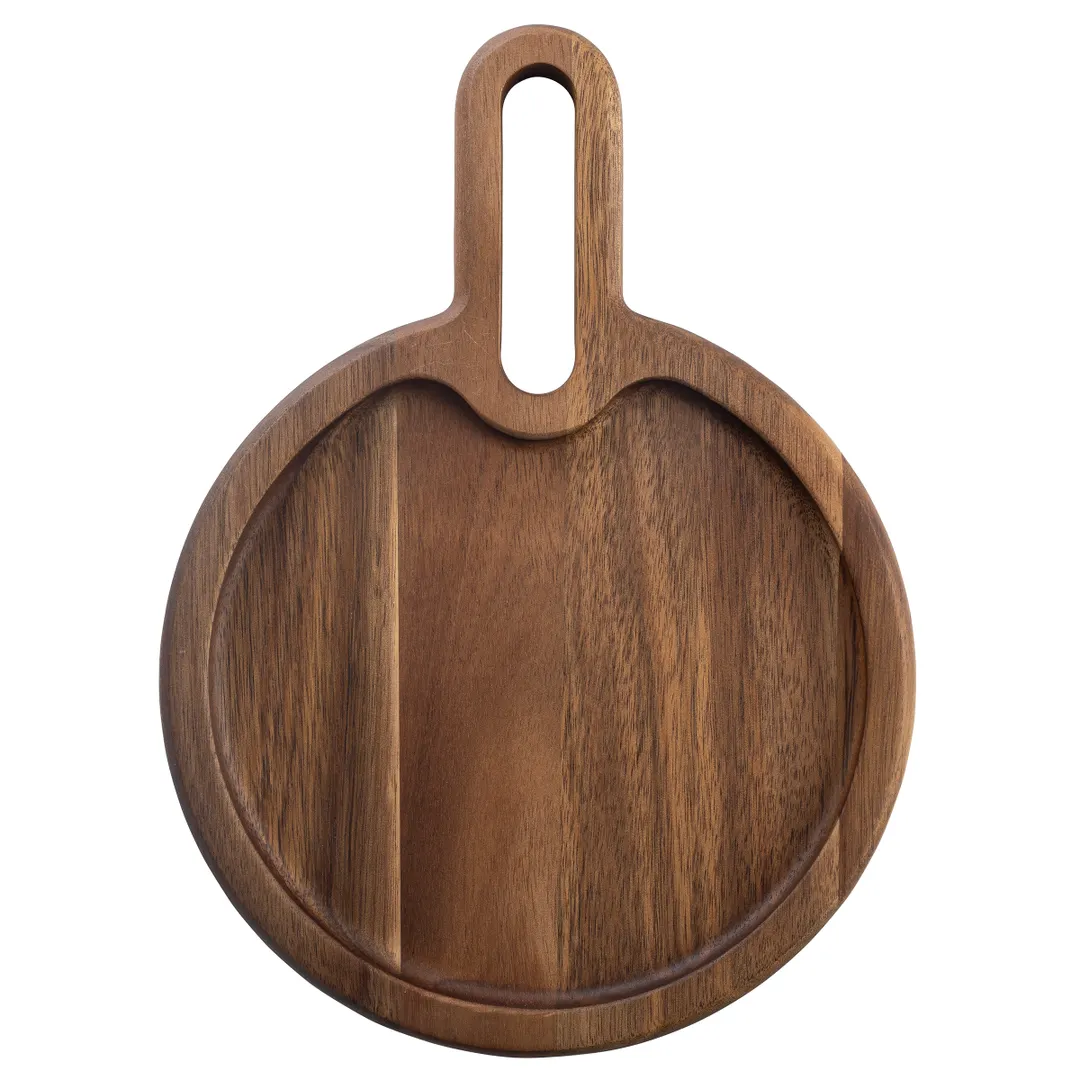 TableCraft Products 11524 - Acacia Snack Tray, Oval 11" x 8" x 3/4", Natural Wood with Handle