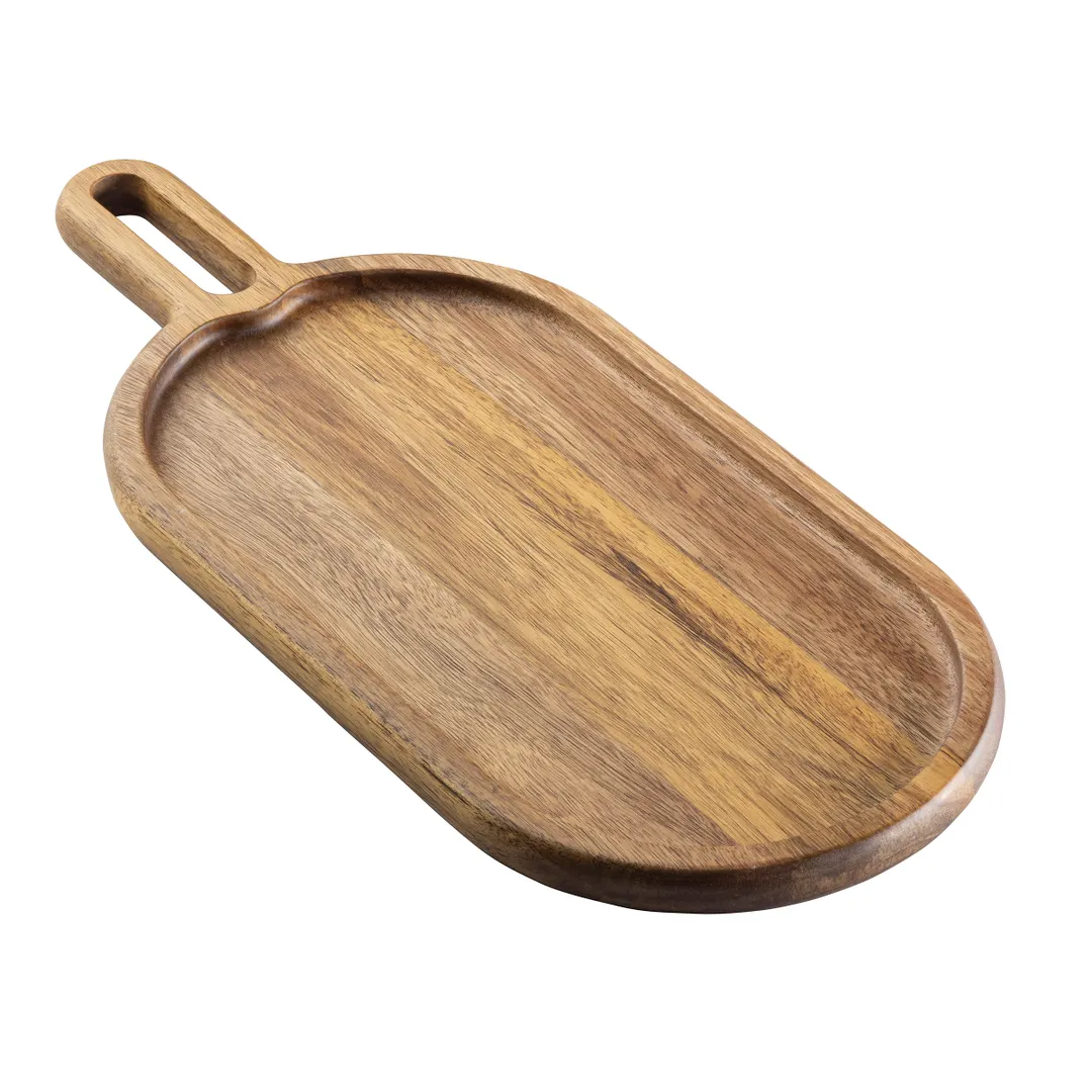 TableCraft 11572 Acacia Tray, 17" x 7.25" x .75", Oval Wood, Natural