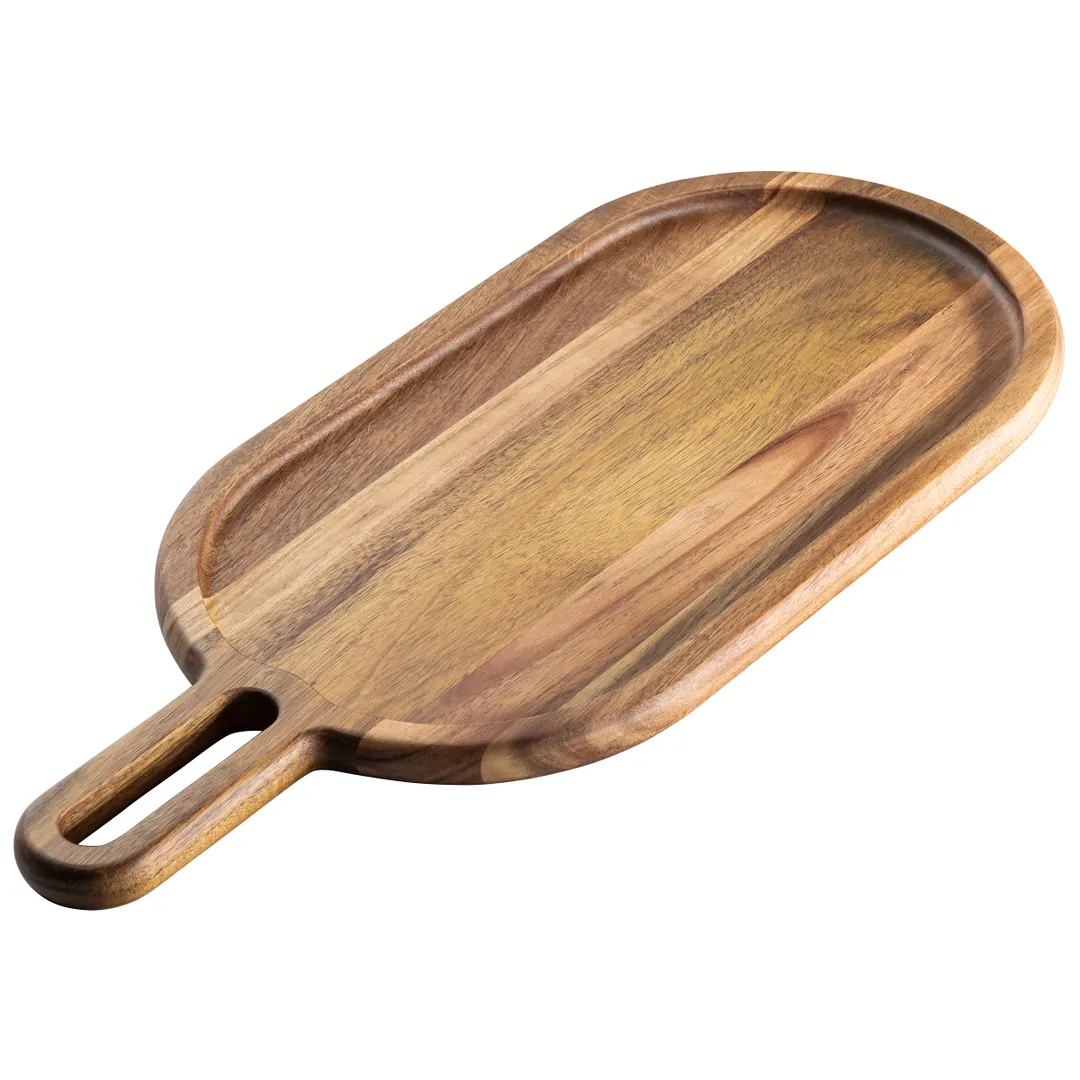 TableCraft Products 11573 Acacia Collection Serving Board, 20" x 8.5" x .75" Oval Natural Wood Tray